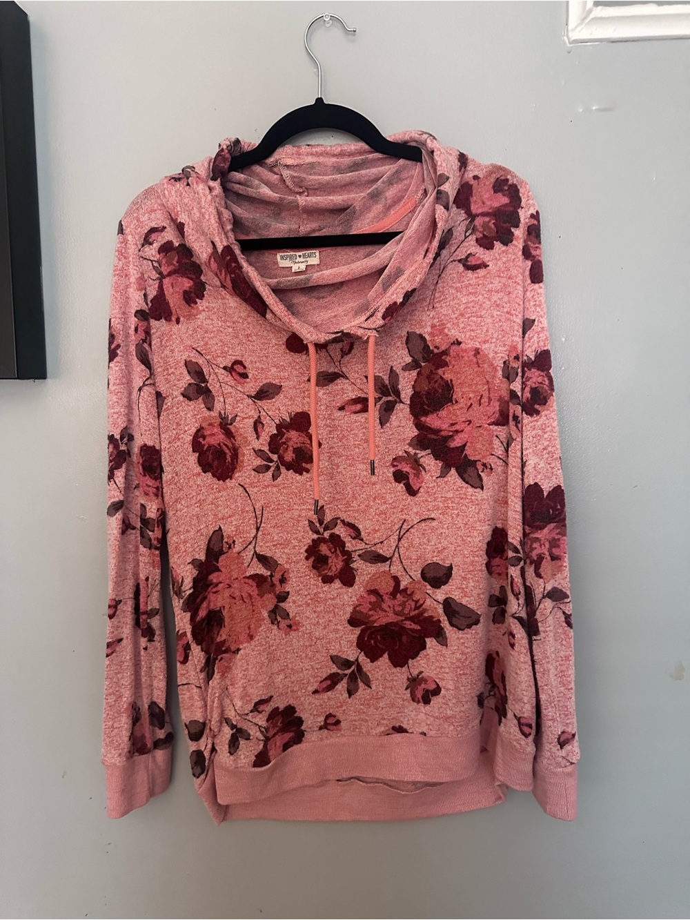 Inspired Hearts Pink Floral Cowl-Neck Hoodie
